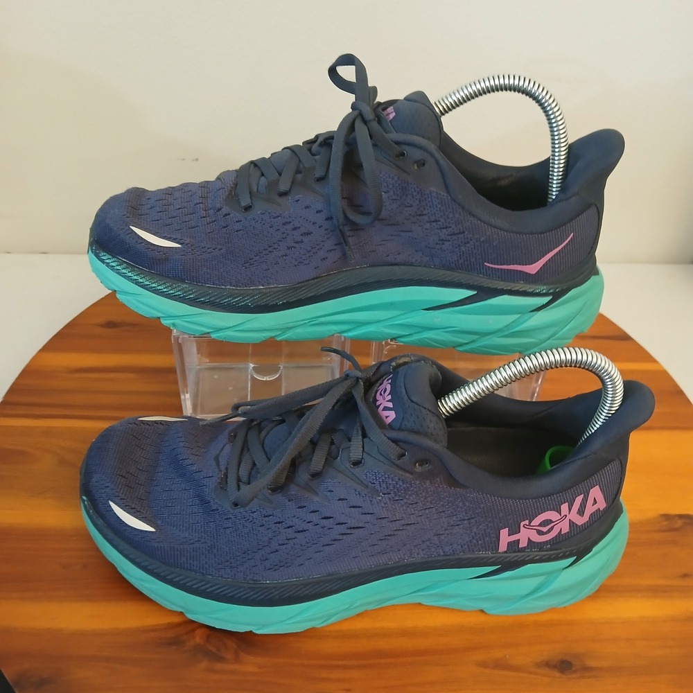 Hoka One One Clifton 8 Womens 8.5 Blue Running Shoes Sneakers 1119394 OSAT